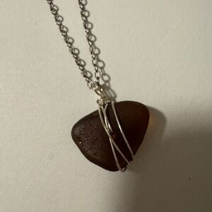Silver and Brown Stone Pendant Necklace